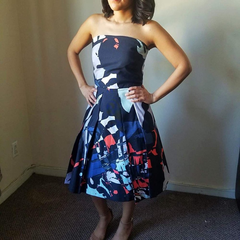 HUNTER BELL Strapless Abstract Print Midi Dress Size 2